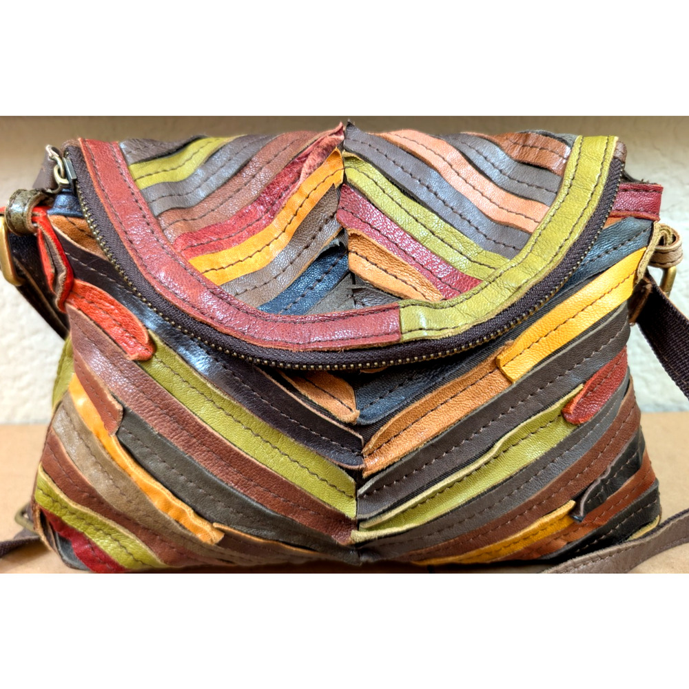 Boho Patchwork Leather Crossbody Bag Distressed Multicolor Shabby Chic
